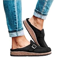 ZEDARO Sandales Mules Plates Pour Femmes - Sabots D'Été En Daim, Bout Rond, Confortables Et Légères