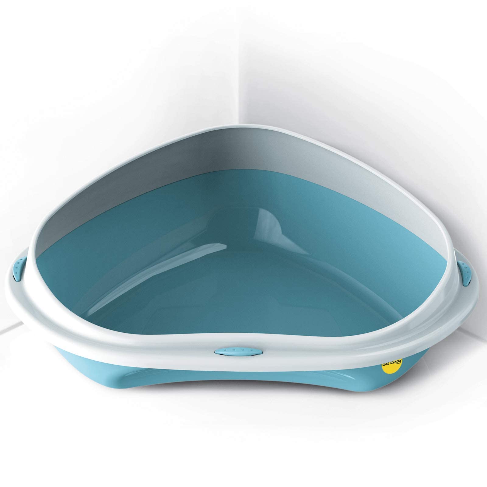 CAT CENTRE Blue Large Corner Cat Open Litter Tray with Rim Kitten Pet Toilet Plastic Loo Pan Box Anti-Spillage Lowered Entry Step Rounded Corners Easy Cleaning No Spilling — image 1