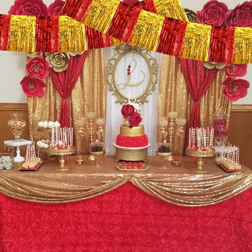 Image of BEISHIDA 3 Packs Metallic Foil Fringe Garland Red Gold Wall Hanging Tinsel Fringe Banners for Car Floats Bridal Shower Wedding Birthday Easter Graduation Holiday Party Decoration(30 Feet)
