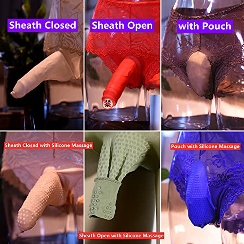 Men's Sexy Lace Panties Underwear Sheer Low Rise Sissy Boxer Brief Underpants with Sheath2