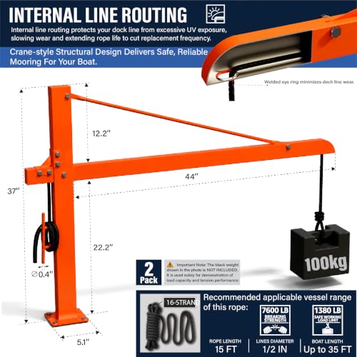 VINTX 2 Pack Dock Mooring Whips for Boats Up to 35FT – 3mm Steel Fender Arms with 1300mm Reach, Corrosion-Resistant Orange Finish for Lakes, Marinas & River Docks by VINTX - Used condition - Image 3