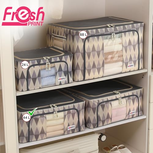 Image of HOKIPO 44L Clothes Storage Box, 600D Oxford Fabric Organiser for Wardrobe, Ash Mirage Pack of 1 (AR-6485-GRY)