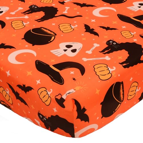 Image of Cloele Pumpkin Ghost Halloween Crib Sheet,Orange,1 Pack,52x28in