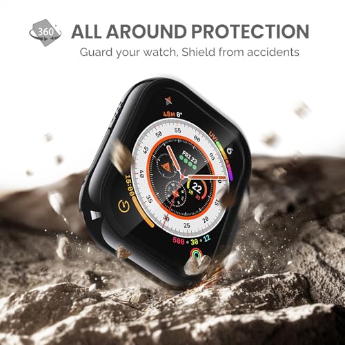 Image of Misxi 2 Pack Tempered Glass Case Compatible for Apple Watch Ultra 3 / Ultra 2 / Ultra 49mm, Hard PC Screen Protector Protection Ultra-Thin Anti-Scratch Cover for iWatch, Jet Black