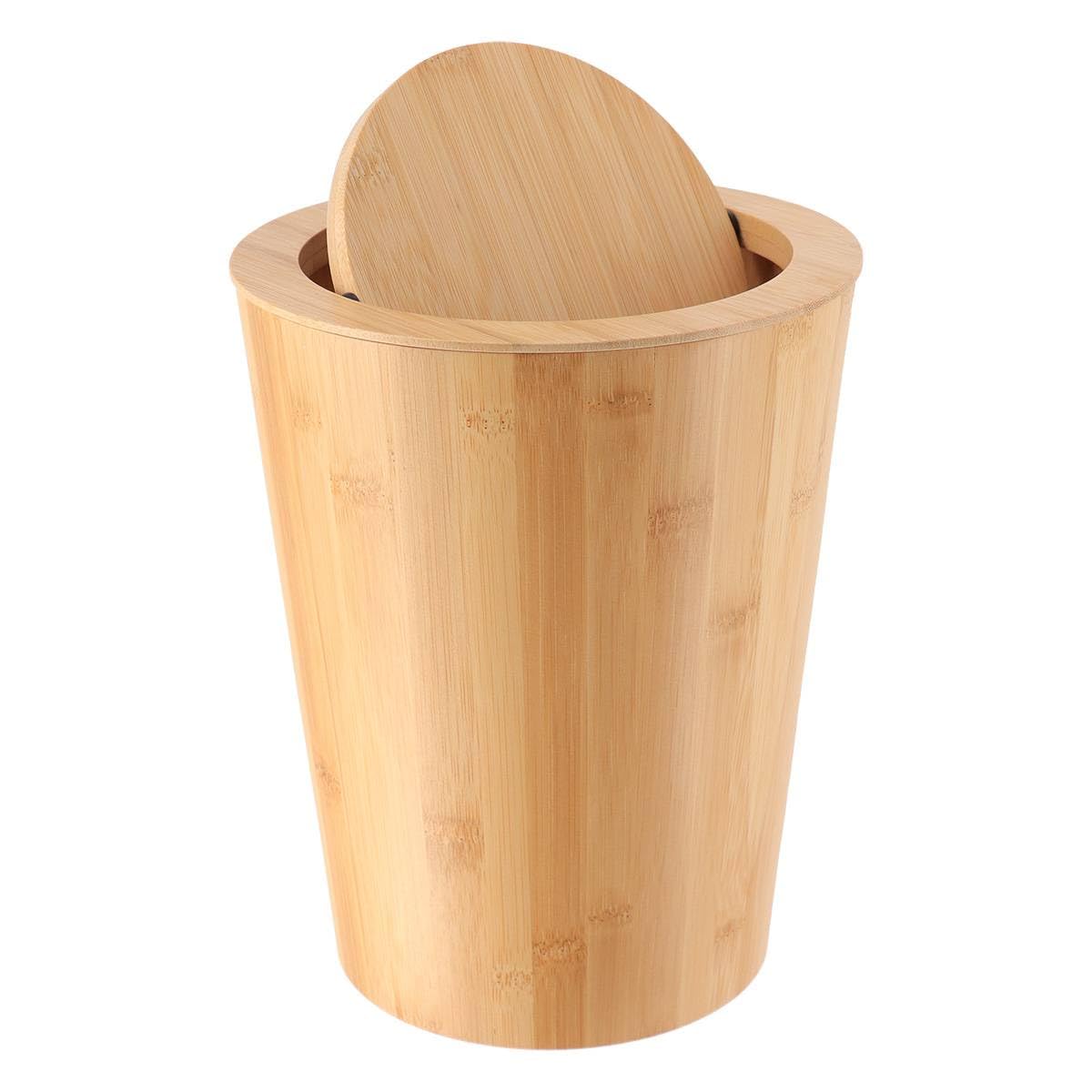 Tendance - Poubelle Bambou avec Couvercle Inclinable 4,5L - Bambou - Salle de Bain - Poubelles et Brosses WC