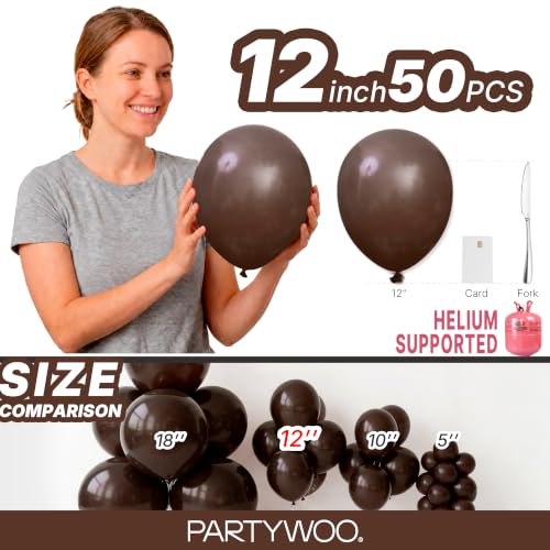 Image of PartyWoo Dark Brown Balloons 50pcs Boho Coffee Neutral Fall Color 12 Inch | Balloons for Bachelorette Baby Shower Anniversary Thanksgiving Birthday Autumn Theme Party Decorations Brown-F20