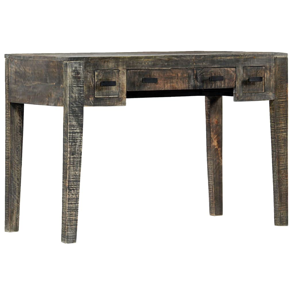 Scrivania nera in legno massiccio di mango, 110 × 50 × 75 cm, con 3 cassetti, spazio di archiviazione come ufficio, tavolo da lavoro per PC, laptop, segretario, ergonomica, salvaspazio