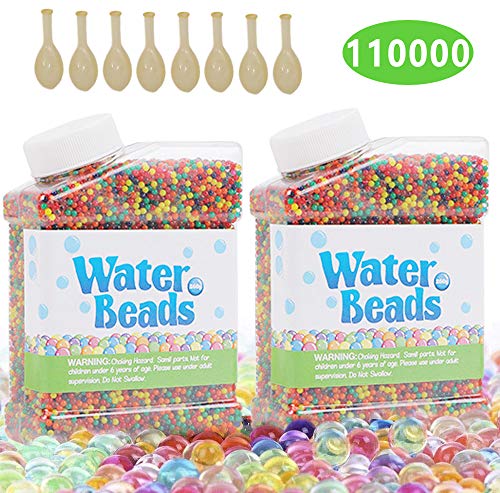 HEPAZ Perline in Gel,110000 Pezzi Non Tossici Water Beads Perle, Cristalli Palline Che Si Gonfiano in Acqua, Terreno in Gelatina Acqua Perlina di Cristallo Decorativi e 8 Palloncini