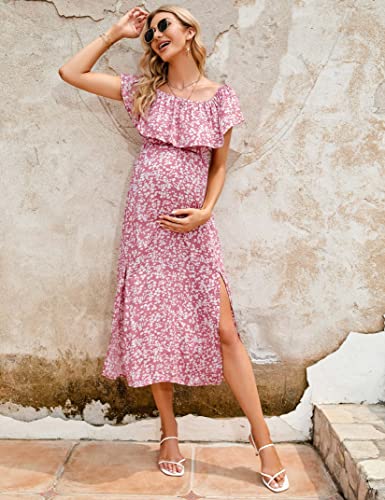 Image of Maternity Dress Women's Off Shoulder Split A Line Casual Maxi Dress Photography Dress for Babyshower