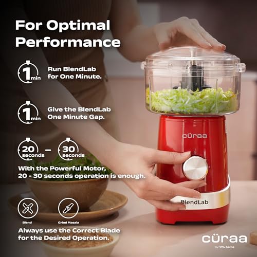 Image of Curaa BlendLab Mixer Grinder for kitchen 4 Jars 100% Copper Motor Stainless Steel Jar for Spice Grinding & Chutneys Compact Smoothie Blender Smoothies Maker 2 Year Warranty, 400w