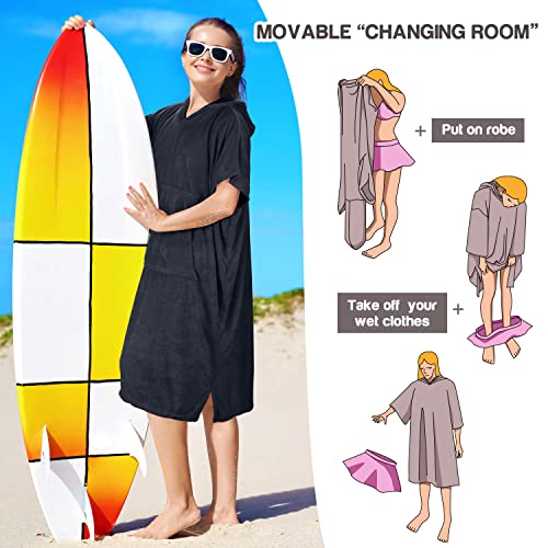 Surf Poncho Hooded Changing Towels Quick Dry Beach Change Robe für Erwachsene Männer Frauen Wasserdicht und Sandproof Bademantel für Surfen Schwimmen Baden Übergröße Schwarz