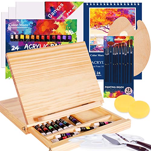 Acrylic Paint Kit, 51 Piece Professional Painting Supplies Set, Includes Wood Table Easel, Painting Brushes, Acrylic Paints, Palette and Acrylic Painting Pad,Acrylic Paint Set for Artists, Students