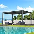Domi Outdoor Louvered Pergola 10x16FT with Adjustable Steel Roof, Outdoor Aluminum Frame Rainproof Pergola for Backyard, Garden and Lawn,Dark Gray