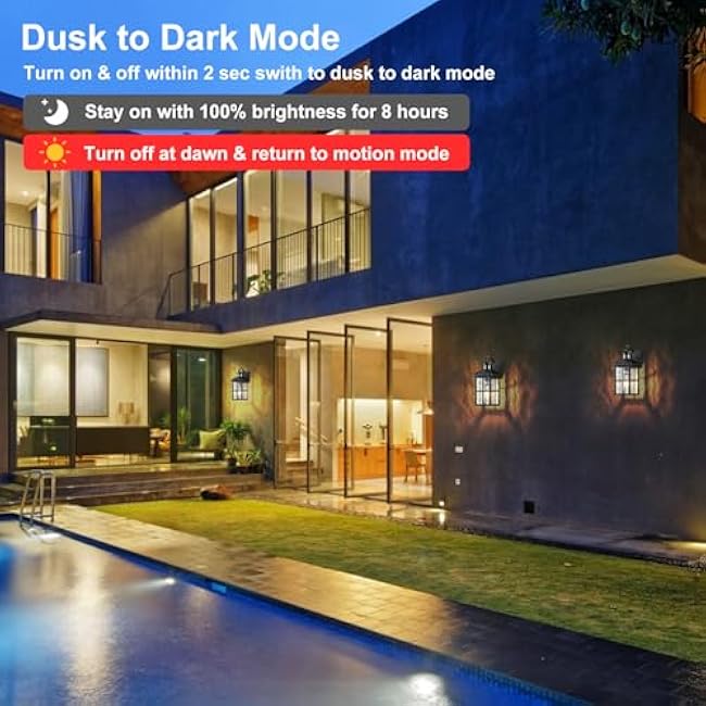 Motion Sensor Outdoor Lights Dusk to Dawn Porch Light Black Exterior Lighting Fixtures Modern Outside Wall Mount Coach Lamp for House Garage Patio Front Door