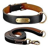 PET ARTIST Personalisiertes Hundehalsband aus Leder mit Namensschild, graviertem und personalisiertem Hundehalsband für mittelgroße, große und kleine Hunde (Black Set, L:Neck 13.5-17.5