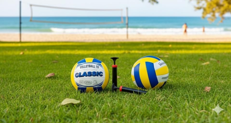 Image of Playzoo Volleyball, Match Ball, 12 Panels, Genuine Leather Pasted, Butyl Threadwounded Bladder, As Per VFI Standard, to Play on All Indoor & Outdoor Surfaces (Size - 4) (Design1)