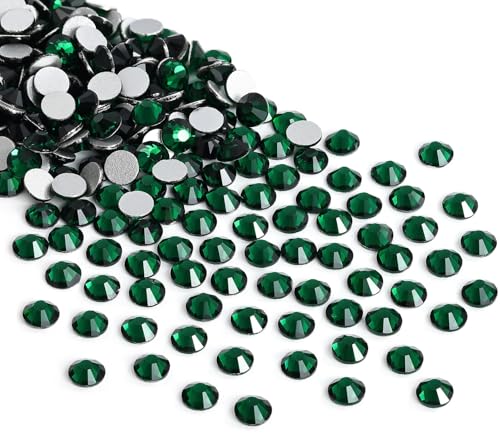 Image of Jollin Glue Fix Crystal Flatback Rhinestones Glass Diamantes Gems for Crafting Nail Art Crafts Decorations Clothes Shoes 6.4mm (ss30 288pcs, Dark Green)