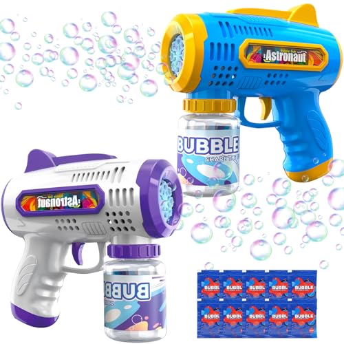 TEBOKHAD 2 Pièces Pistolet à Bulles Machine a Bulles pour Enfant avec 300ml Pistolet a Bulle Mariage avec 2 Bouteilles 10 Emballers Bulles de Savon Enfant pour Mariage,Anniversaire,Fête