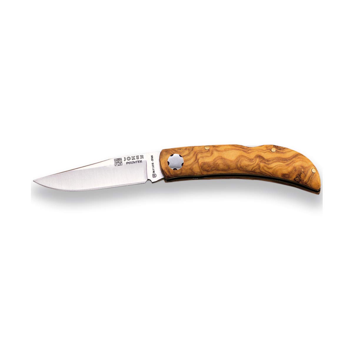 Joker Navaja deportiva Pointer NO67 con cachas de olivo, hoja de 8 cm MOVA, herramienta de pesca, caza, camping y senderismo