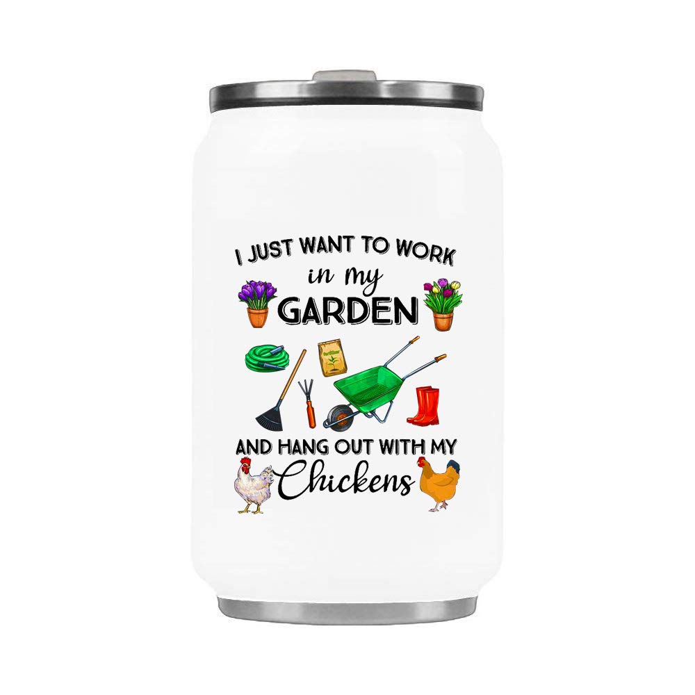 Funny Coffee Mug,I Just Want To Work In My Garden And Hangout With Chickens Mug, Best Chickens Gift, Gardener Farmer Cup, Retirement gifts for friends, colleagues, and family，10 oz Mugs