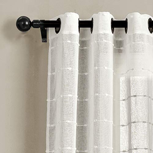Lush Decor White Farmhouse Textured Grommet Sheer Window Curtain Set (84" X 38") #TOP3