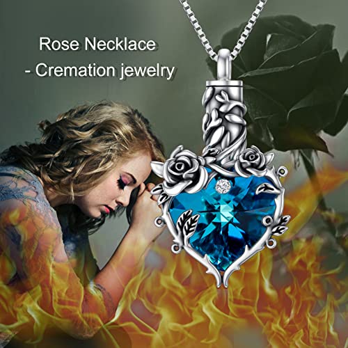 Toupop Rose Cremation Jewelry For Ashes 925 Sterling Silver Crystal Heart Urn Necklace For Ashes Of Loved One For Women Flower Cremation Pendant Necklace Ash For Memorial Keepsake #TOP5