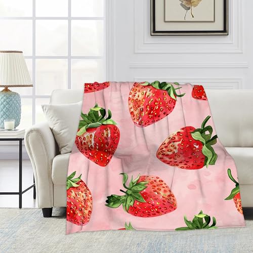 LUTASER Throw Blanket, Cute Strawberry Blanket Fruit Throw Blankets for Bed Kids Adults, Lightweight Cozy Blanket for Living Room, Bedroom 40"x50"