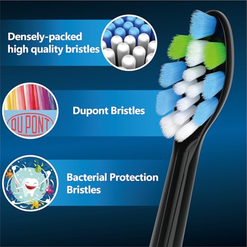 QLEBAO Ersatzbürsten Kompatibel mit Philips Sonicare Elektrische Zahnbürste Aufsteckbürsten, 16er Schwarz Sensitive Bürstenkopf, Modell: 903 Schallzahnbürstenköpfe, Soft Bürsten – Bild 7