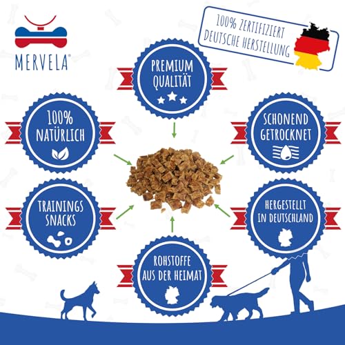 MERVELA® Premium Kaninchen Kauwürfel für Hunde, 500g - Ideal als Trainingsleckerli | 100% Natürliches Kaninchenfleisch | Hypoallergen für Sensible Hunde | Made in Germany