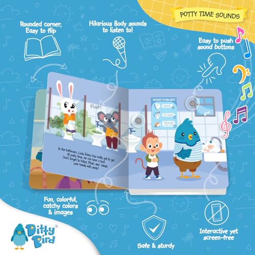 DITTY BIRD Board Books for Toddlers 1-3 | Potty Time Sound Book |Toilet Training Nursery Rhyme Toys | Interactive Toddler Books for 1 Year Old to 3 Year Olds | Baby Sound Books with 12 Sounds - Image 3