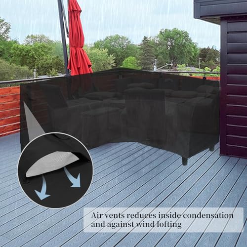 Image of Easy-Going 600D Patio V-Shaped Sectional Sofa Cover, Heavy Duty Outdoor Sectional Cover, Waterproof Furniture Cover with Air Vent 85 inch L (on Each Side) x 33.5 inch D x 31 inch H, Black