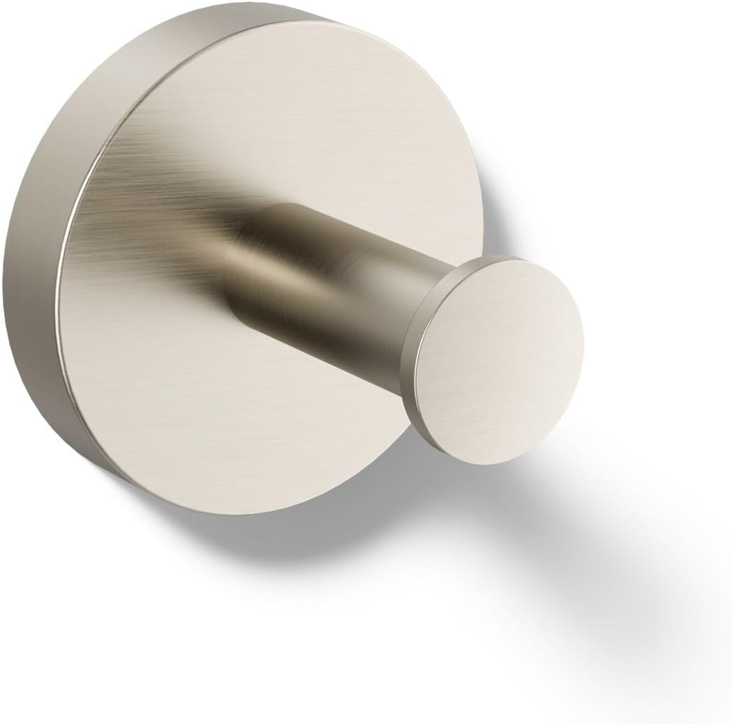 K-27290-BN Elate Robe Hook, Minimalist Design, Premium Durable Metal, Corrosion Resistant, Vibrant Brushed Nickel