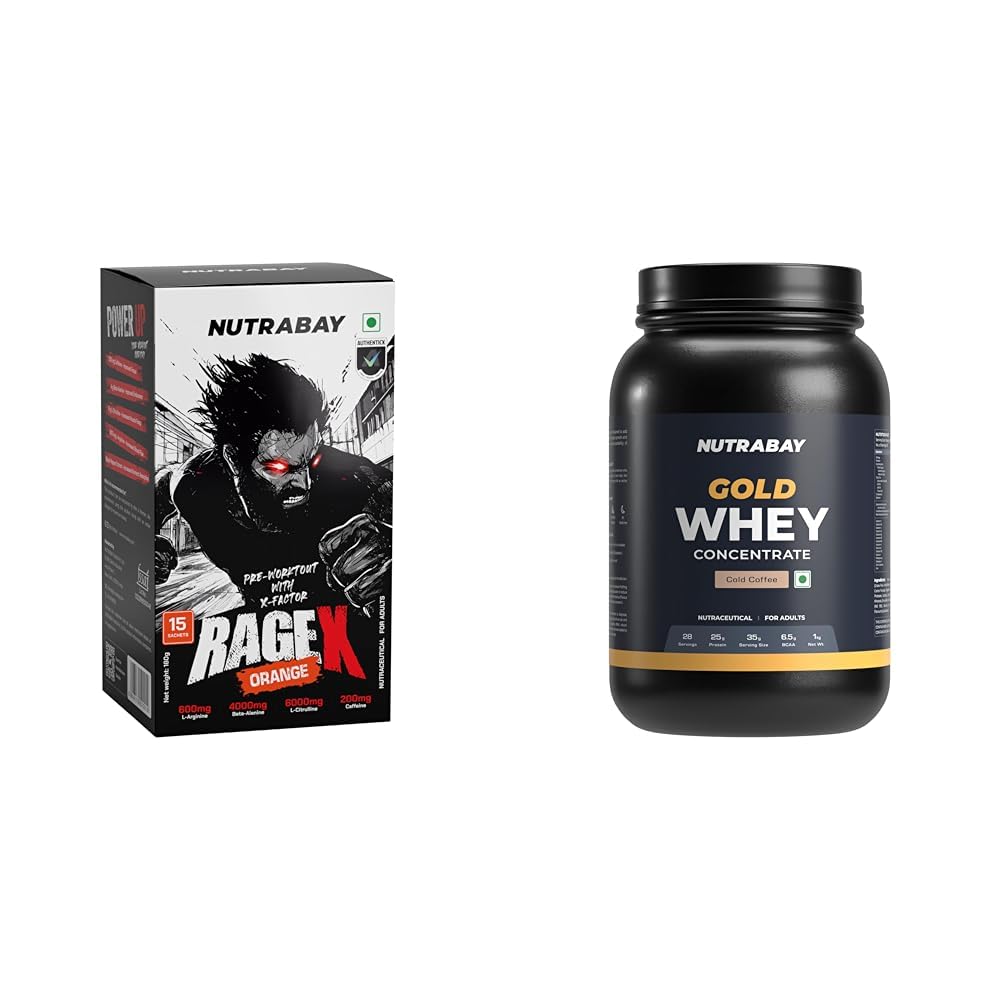 Nutrabay RageX Pre Workout Supplement Powder - 180g (15 Sachets), Orange | 200mg Caffeine, 4g Beta | Nutrabay Gold Whey Protein Concentrate with Digestive Enzymes & Vitamin Minerals 25g Protein – Mus-image-35