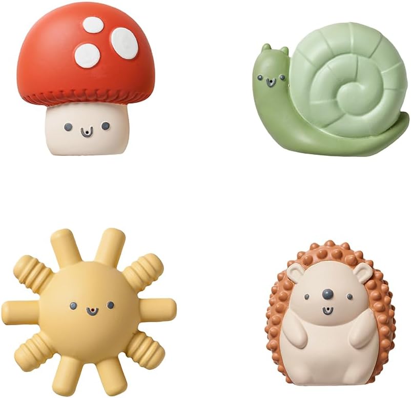Juguetes de baño para bebés, Juguetes sensoriales con chorros de agua con 4 personajes | Los juguetes de baño suaves y fáciles de apretar con personajes texturizados fomentan la coordinación ojo-mano y el aprendizaje de causa y efecto durante más de 6 meses
