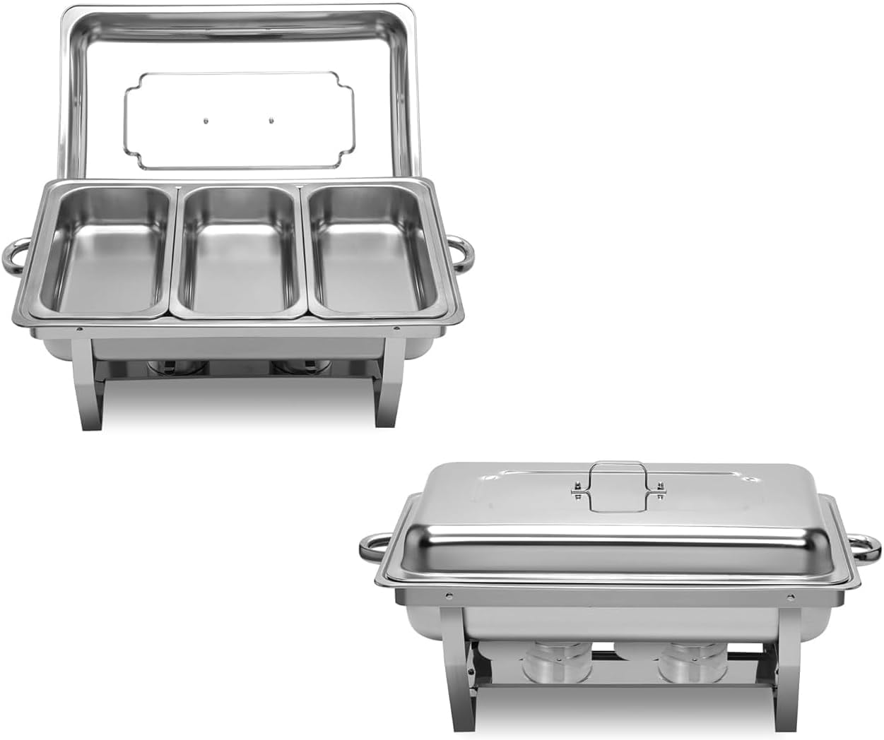 9L Chafing Dish Catering Buffet Set, Acciaio Inossidabile Chafing Dish Buffet Set, Pieghevole Vaschette per l'acqua Portavivande e Coperchio, per La Cena Ristoranti Banchetti Feste di Nozze, Argento