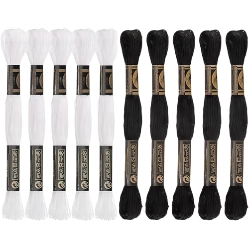 Image of 12 Skeins Premium Egyptian Embroidery Floss 9 Yards Each Egyptian Long Fiber Cotton Cross Stitch Thread for Embroidery Projects Bracelet. (12, White /Black)