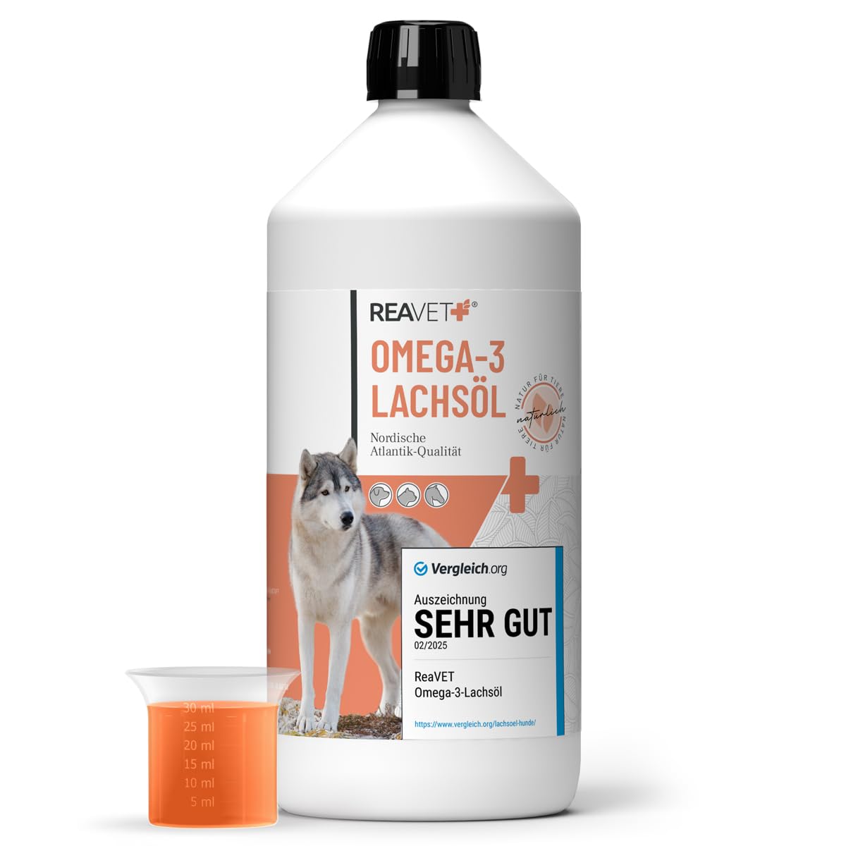 TESTURTEIL SEHR GUT 2025 ReaVET Lachsöl Hunde 1 Liter – Reich an Omega 3 & 6, Fischöl Hund hochdosiert, echte Lebensmittelqualität ohne Zusätze, frisch abgefüllt in Deutschland