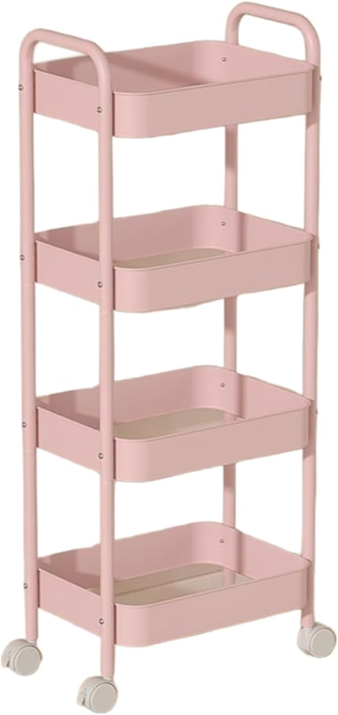 3-Tier Rolling Storage Cart with Wheels, 30.7H x 17.7W x 11.8D inches, (Pink 4 Tier)