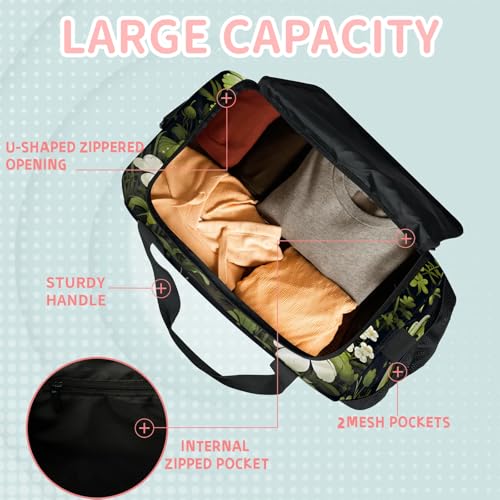 Frog Flower Grass Cartoon Travel Duffle Bag - Waterproof weekend luggage bag, men's sports and fitness bag, delivery hospital storage bag, overnight luggage bag with pull rod cover4