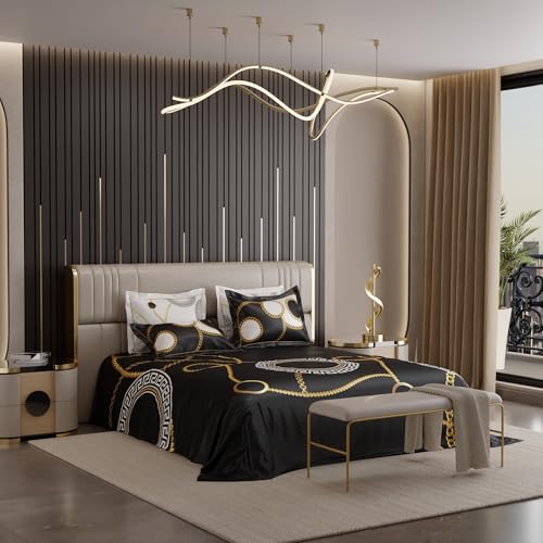 Image of Stoa Paris 300TC UltraSatin Super Size Bedsheet with 4 Pillow Covers, 274cm x 274cm Ideal for King & Double Bed, Gentle on Skin & Hair, Fade & Wrinkle Resistant, Quick Dry, Baroque - Black, Gold