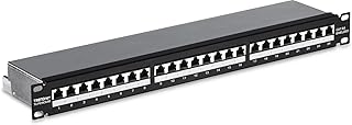 TRENDnet 24-Port Cat6A Shielded Patch Panel, 1U 19" Metal Housing, 10G Ready, Cat5e,Cat6,Cat6A Compatible, Cable Management, Color-Coded Labeling for T568A and T568B Wiring, Black, TC-P24C6AS