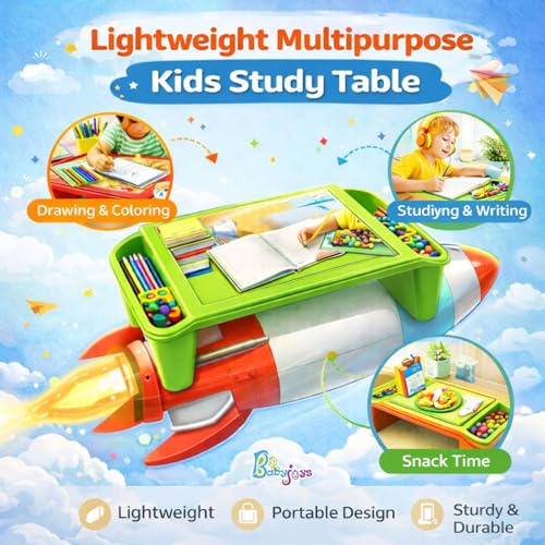 Image of Multipurpose Plastic Kids Table with Snakes & Ladders, Ludo Print and Side Storage - Fun Learning & Activity Bed Table for Study, Eating, Drawing, and Games (Green)