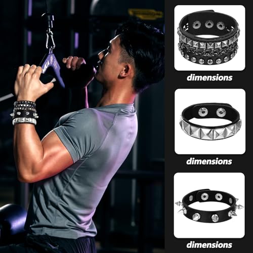 YUXIANLB 3 Stück Punk Rock PU Lederarmband, Punk Rock Armband Nietenarmband Gothic Breites Armband Manschette Verstellbare Armreif Kostümparty