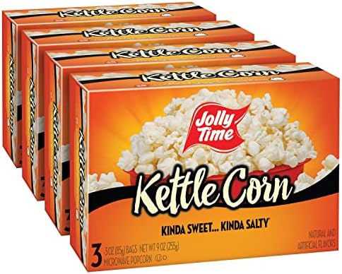 Jolly Time Kettle Corn, Festival Fun Sweet & Salty Glazed Gourmet Microwave Popcorn, 3oz Sharing Bag, 3 Bags Per Carton (3 Ounce (Pack of 12))