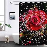 WEQEER Duschvorhang Rosen Blumen Roten Rosen Duschvorhänge 120x200 180x180 Anti-Schimmel Wasserdicht Textil Rote Rosen Duschvorhang Für Badzimmer Mit 12 Haken (1,180 x 200 cm)