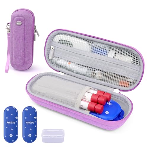 Krypthos Insulin Cooler Travel Case, Diabetes Travel Bag with 2 TSA Approved Ice Packs, Portable Medication Organizer for Diabetic Insulin Pens, Vials & Syringes for Travel & Daily Use (Violet)