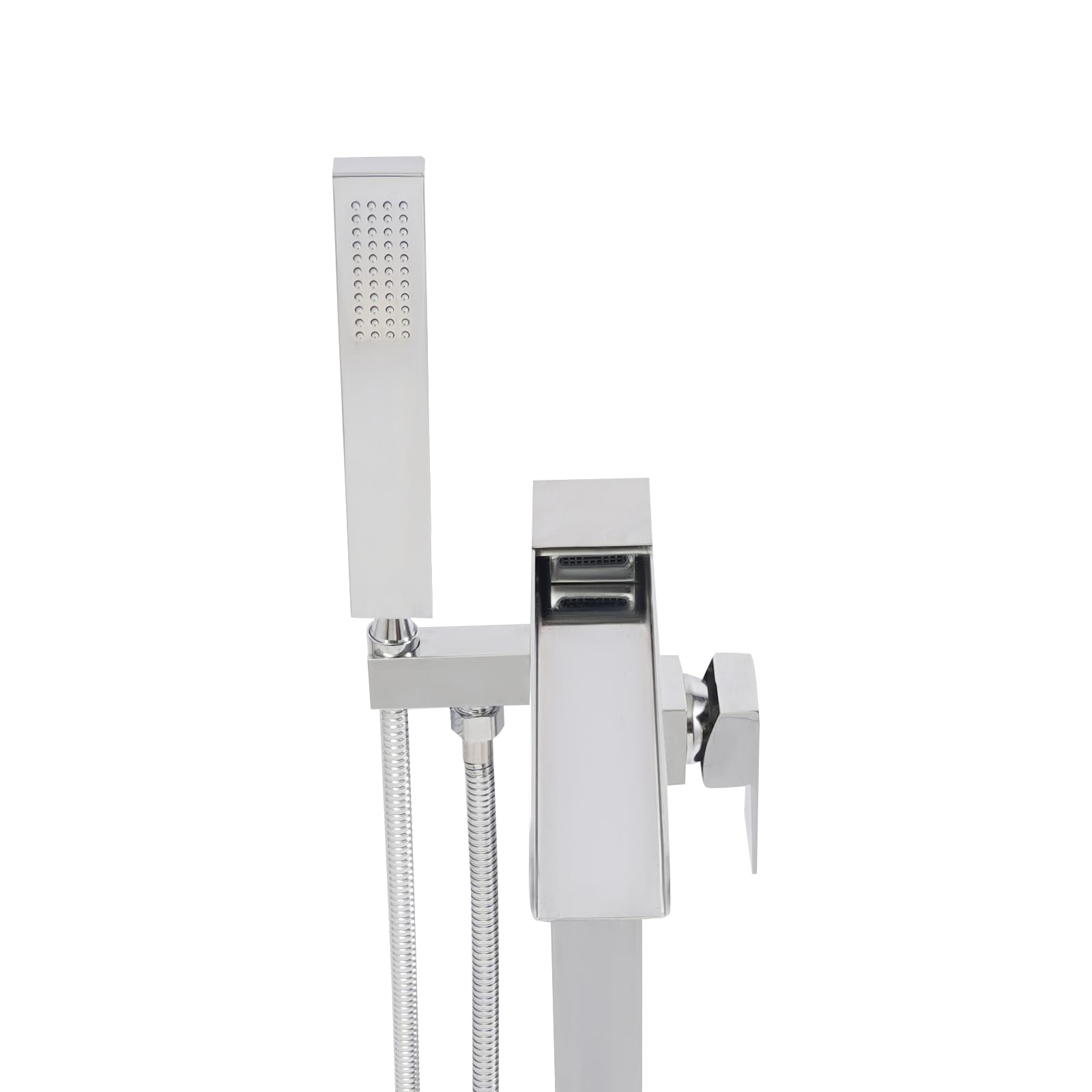 Rubinetto autoportante per vasca da bagno con doccetta girevole a 360°, montaggio a pavimento, vasca indipendente, classico, set di rubinetti per vasca da bagno (argento)