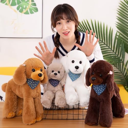 Xiyocadt Realistischer Hund, Stofftier, Spielzeug, Bezaubernd,Hund Kuscheltier Mit Schal Kawaii Tier PlüSch Puppe Pudel PlüSch Hunde Dog Geschenk FüR Kinder MäDchen (20cm,Weiß)