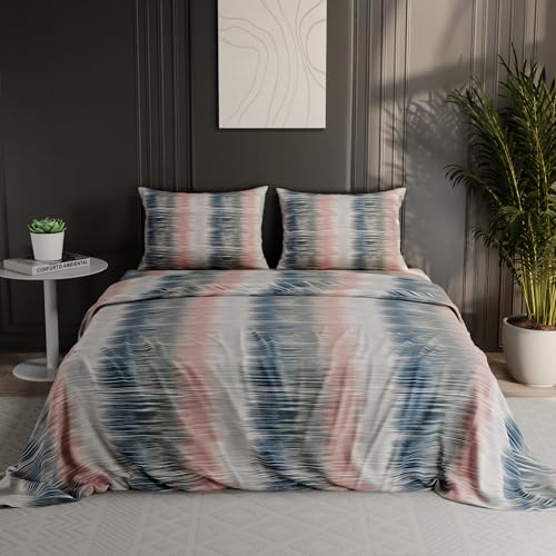 Image of BLISSHOME Everlast 150TC King Size Printed Bedsheet with 2 Pillow Covers for Double Bed, Aesthetic Bedding, Wrinkle Resistant, 100+ Wash Durable, Quick Dry, Geometric Pattern - Green (228cm x 274cm)