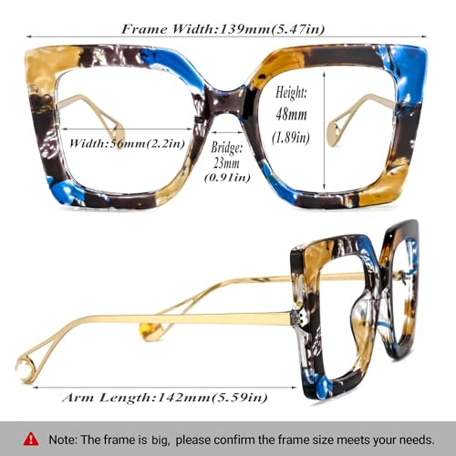 Image of Zeelool Chic Oversized Thick Square Eyeglasses Frame for Women with Non-prescription Clear Lens Qatar ZOP01892-01 Blue-Black